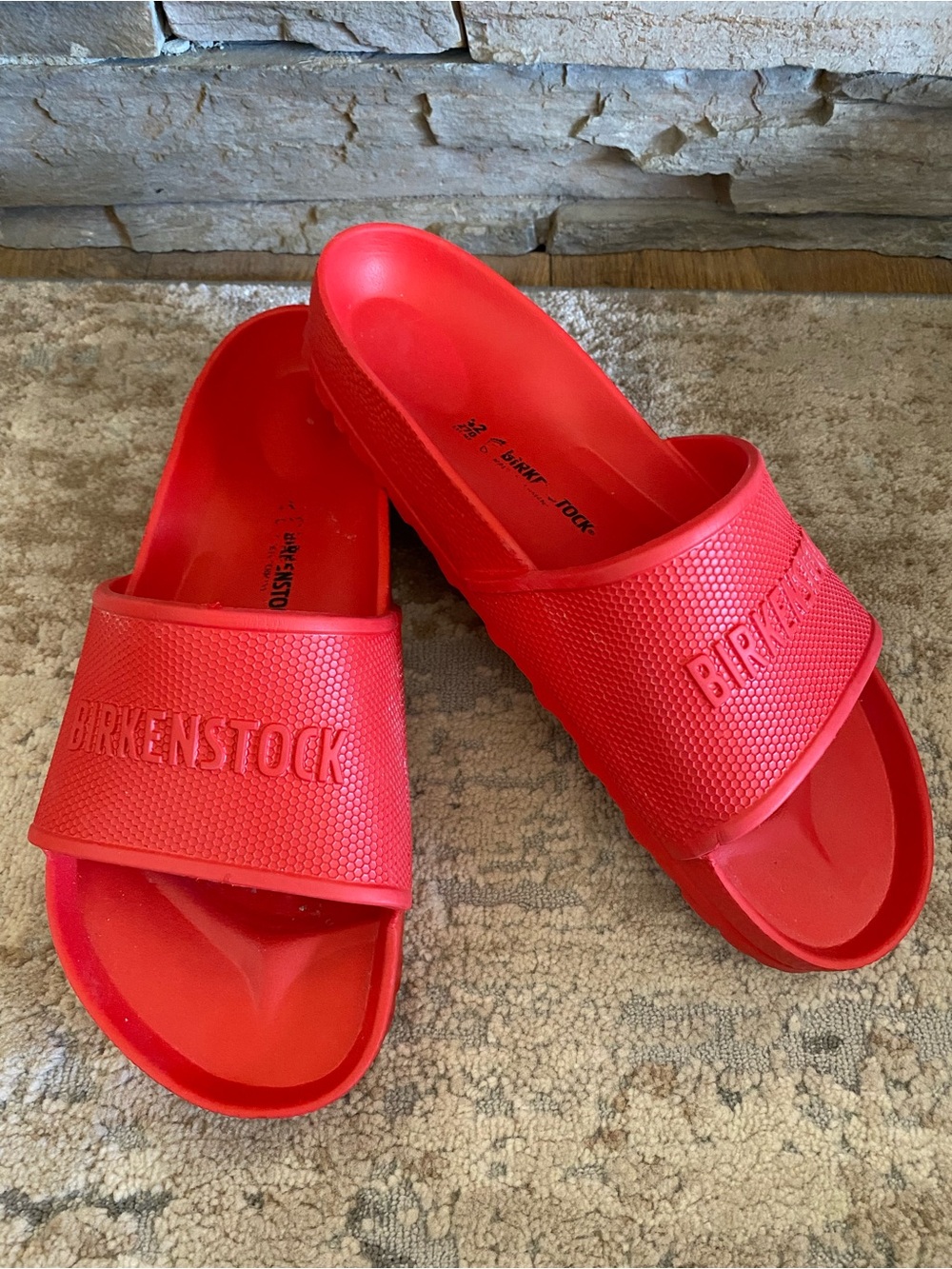 Birkenstock Barbados EVA Solid Red Slide Sandals Embossed Logo Open Toe: 42